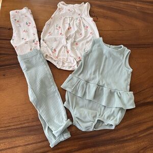 Little Planet Organic Cotton Romper and Pants Bundle Sage Green and Cream 18M